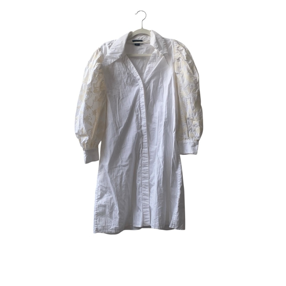 AS by DF Button-Up Dress with Embroidered Sleeves 
White Women’s Size Small EUC